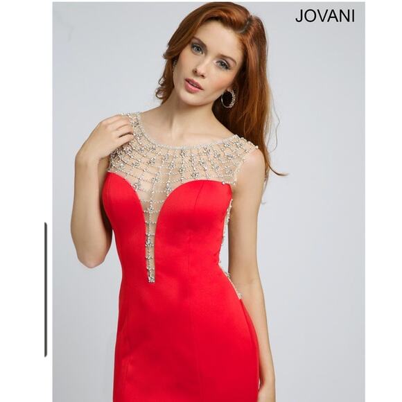 JOVANI Red Sleeveless Dress with Crystals, Size 2 - Picture 2 of 16